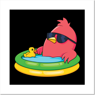 Cool and Relaxed Swimming Sunglasses Bird in a Pool Posters and Art